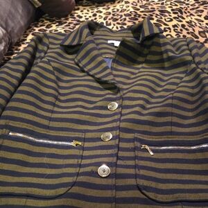 Isaac Mizrahi Navy and Olive Striped Blazer